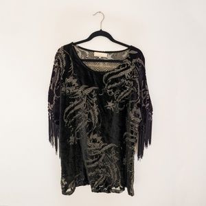 Burnout Velvet Fringe Top
